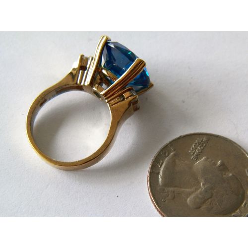 SIZE 7 STERLING SILVER GOLD OVERLAY13ct BLUE CZ SOLITAIRE CLEAR ACCENTS
