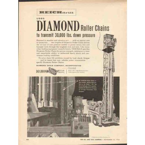 DIAMOND CHAIN COMPANY 1962 REICHdrill Chicago Pneumatic oil vintage ad
