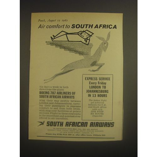 1962 South African Airways Ad - Air comfort to South Africa
