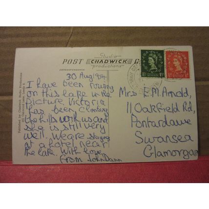 GRASMERE FROM RED BANK, CUMBRIA used postcard.by Chadwick dated 1954 =