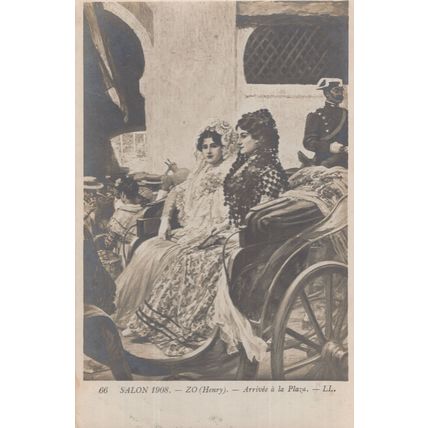 Salon 1908 Zo Arrivee A La Plaza Antique French Spain Fashion Postcard