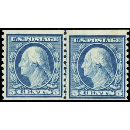 496, Mint VF NH 5¢ Coil Line Pair Cat $65.00 - Stuart Katz