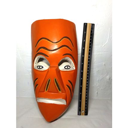 Aztec Tribal Painted Abstract African Mask - Orange/White - Fast Shipping!!!