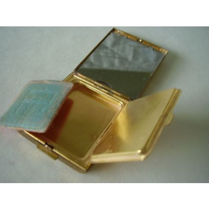 Vintage Zell 5th Avenue Art Deco Dovell Rouge & Powder Compact Duo Steel Mirror