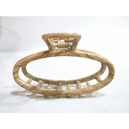 Faux bamboo wood medium/small metal oval hair claw clip barrette