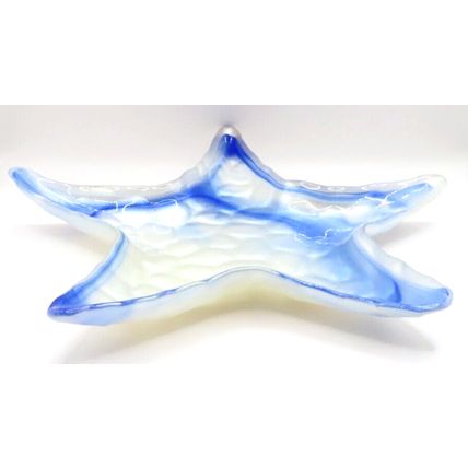 Star Shaped Glass Plate Fluted Blue & White 3 CM Gift Home Decor Decoration