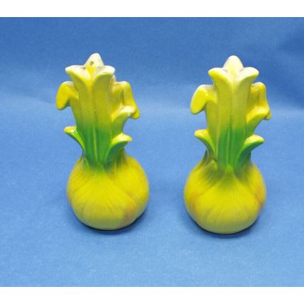 Vintage Ceramic Yellow and Green Onion Salt and Pepper Shakers Made Japan 1950's