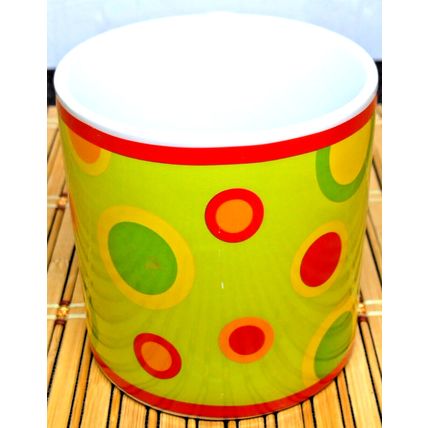 fib Burton & Burton Circles & Dots Coffee Tea Mug Lime Green Yellow Red Easter
