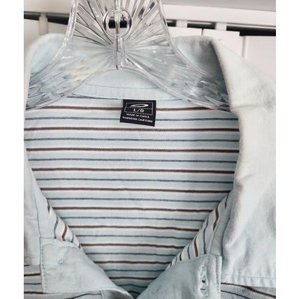 Oakley Men's Light Blue Striped 100% Cotton Short Sleeve Polo Shirt Size L