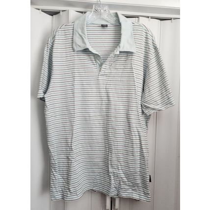 Oakley Men's Light Blue Striped 100% Cotton Short Sleeve Polo Shirt Size L