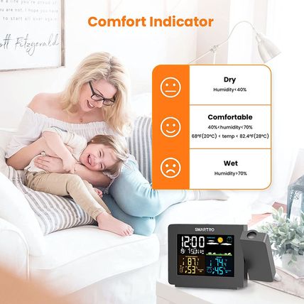 SMARTRO SC91 Projection Alarm Clock for Bedrooms with Weather Station, Wireless