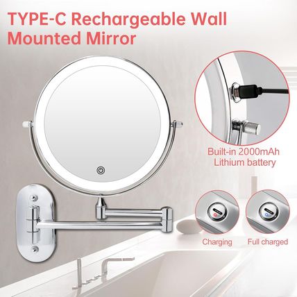 Rechargeable Wall Mounted Lighted Makeup Vanity Mirror 8 Inch Double Sided 1X 10