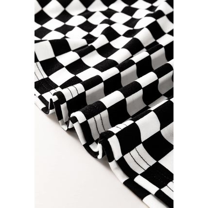 Black Checkered Print Side Slits O Neck Plus Size T Shirt