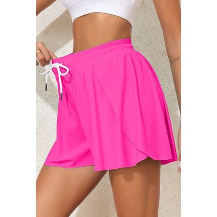 Rose Red Drawstring Elastic Waist Lined Ruffle Shorts Bikini Bottom