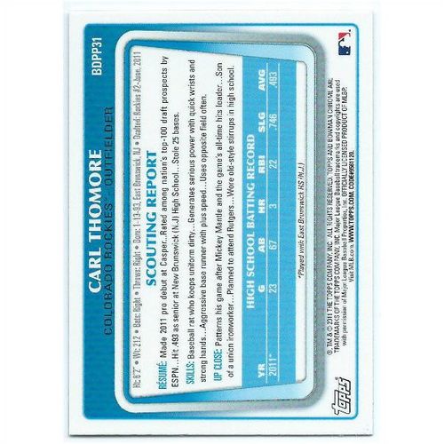 2011 Bowman Draft Picks & Prospects Prospects - #BDPP31 - Carl Thomore RC
