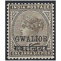Gwailor 1889 SG20 1a6p Sepia Mounted Mint . .