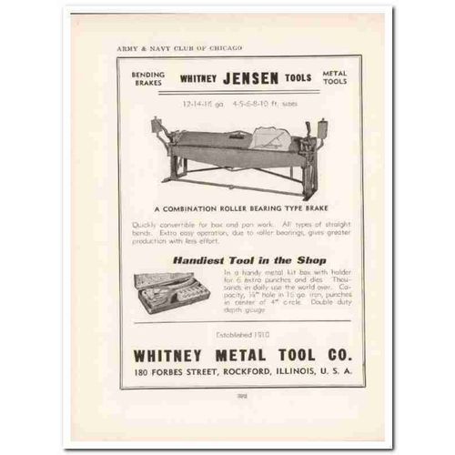 whitney metal tool company 1943 bending brakes ww2 wartime vintage ad