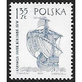 Mi 1465 (**): 1 Zl. 35 blue Sailing Ships: Santa Maria, comb perf. 12½:12