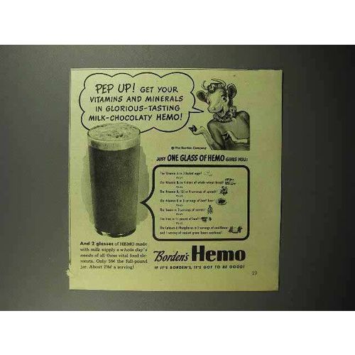 1946 Borden's Hemo Drink Ad - Pep Up!
