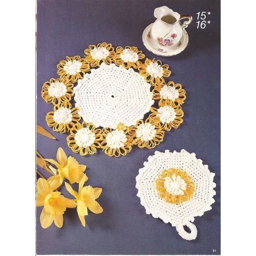 Crochet Doily Pattern White and Yellow Doily