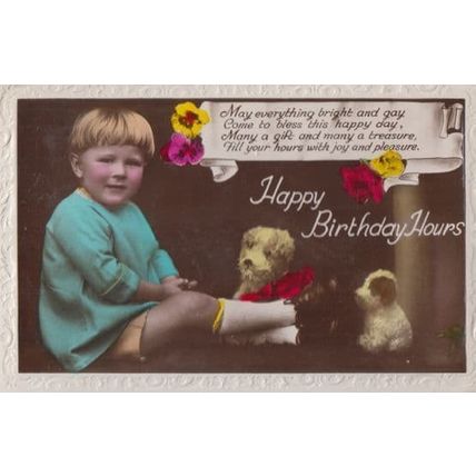 Child With Toy Dog Dogs Antique Happy Birthday Old RPC Postcard
