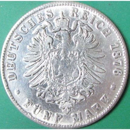 1876, 5 Mark, Germany. Challenge Coin, Souvenir. REPLICA. 66.