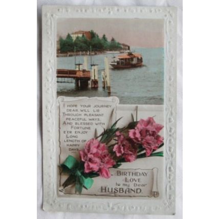 1929 Greetings postcard - Husband Birthday