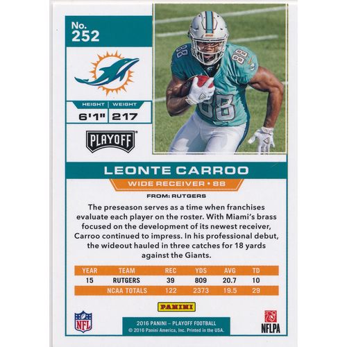 2016 Panini Playoff Football 252 Leonte Carroo RC Miami Dolphins