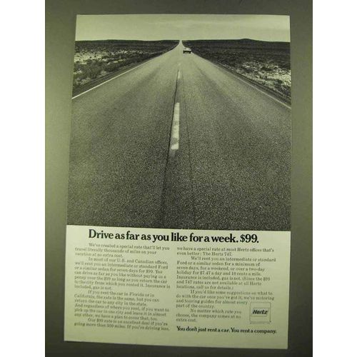 1970 Hertz Rent-a-Car Ad - Drive As Far As You Like