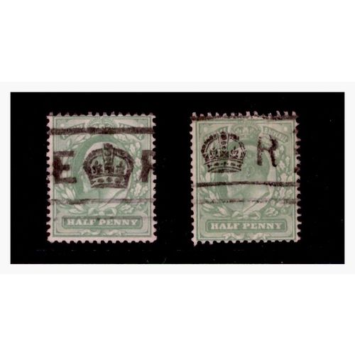 GB 1902 - 2x Edward VII ½d Blue/Green Stamps with Royal Household Cancellation