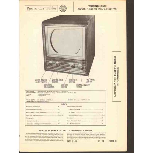 WESTINGHOUSE model H-625T12 television receiver Sams Photofact Manual
