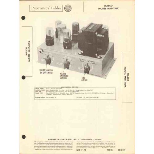 MASCO model MHP-110X 6 tube audio amplifier Sams Photofact manual