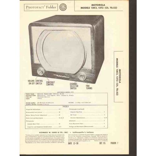 MOTOROLA model 12K2 12T3 TV television receiver Sams Photofact manual