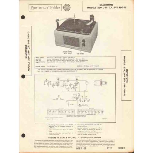 SILVERTONE model 239 249 automatic record player Sams Photofact manual
