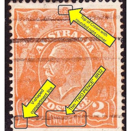 Australia 1920 KGV 2d Orange ACSC 95(8) P14¼ x 14 Thin "TWO PENCE" 8R32 - USED