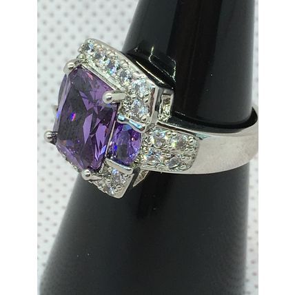 Ring Crystal Purple and White Sterling Silver #001 USA Seller