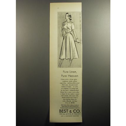 1951 Best & Co. Dress Ad - Pure linen, pure heaven