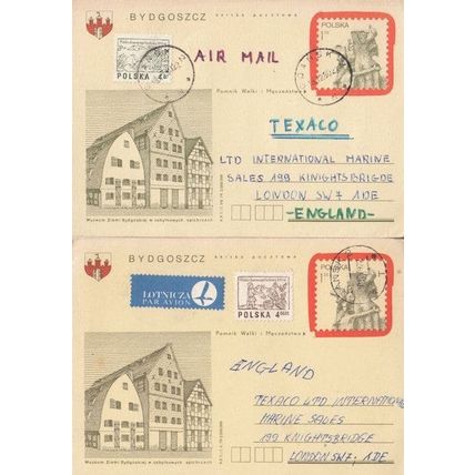 Polish 1980s Child Writes To Texaco Petrol Garage 2x Poland Postcard s