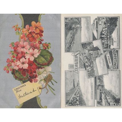 Greetings From Southend On Sea Metallic Floral 2x Old Postcard