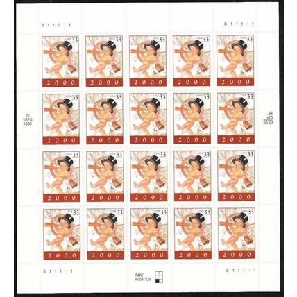 Happy New Year Baby Sheet of Twenty 33 Cent Postage Stamps Scott 3369