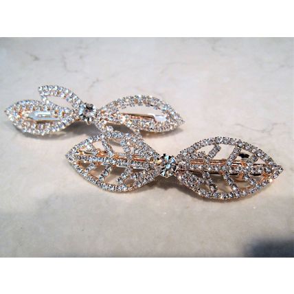 Slim leaf or bow shaped crystal hair barrette clip bridal clip bridal barrette