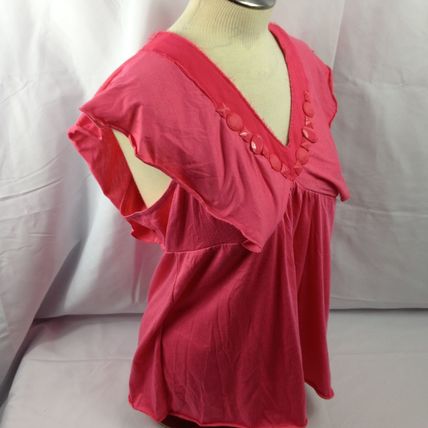 Daisy Fuentes Womens Blouse Top Pink Pullover V-Neck Short Sleeve Sz PXL