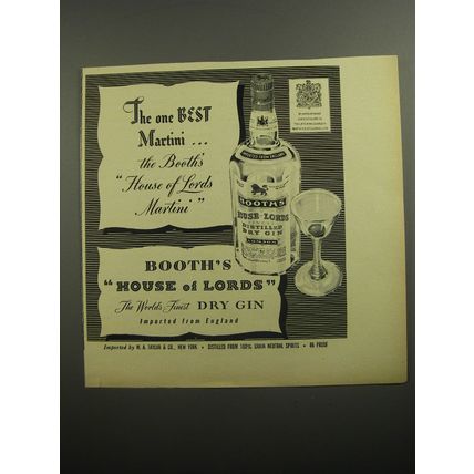 1956 Booth's House of Lords Gin Ad - The one best Martini