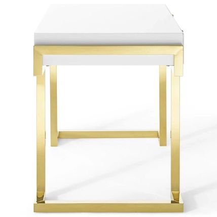 Minimalist White Office Desk Gold Stainless Steel Geometric Base Ring Pulls