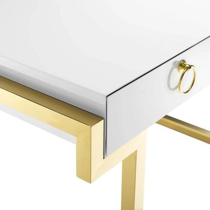 Minimalist White Office Desk Gold Stainless Steel Geometric Base Ring Pulls