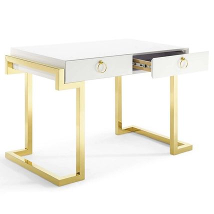 Minimalist White Office Desk Gold Stainless Steel Geometric Base Ring Pulls