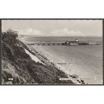 West Cliff & Pier, Bournemouth, Hampshire, 1960 - Dearden & Wade RP Postcard