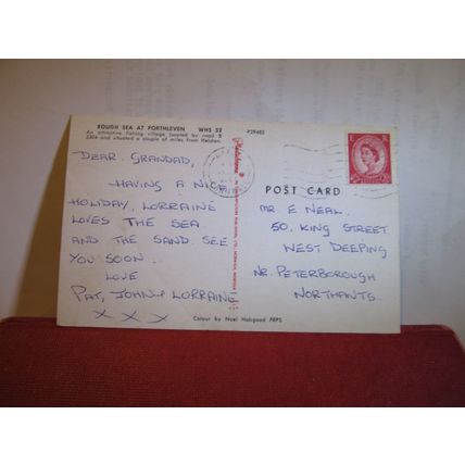 ROUGH SEAS AT PORTHLEVEN, CORNWALL used postcard 1964 postmark =