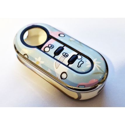 Vintage Retro Bubble Car Design Floral Baby Blue Cover Case for Fiat 500