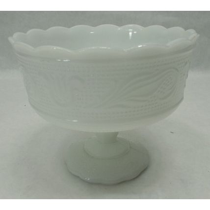 EO Brody Milk Glass Compote Bowl M 6000 Pedestal Bowl Scallop Rim Cleveland VTG